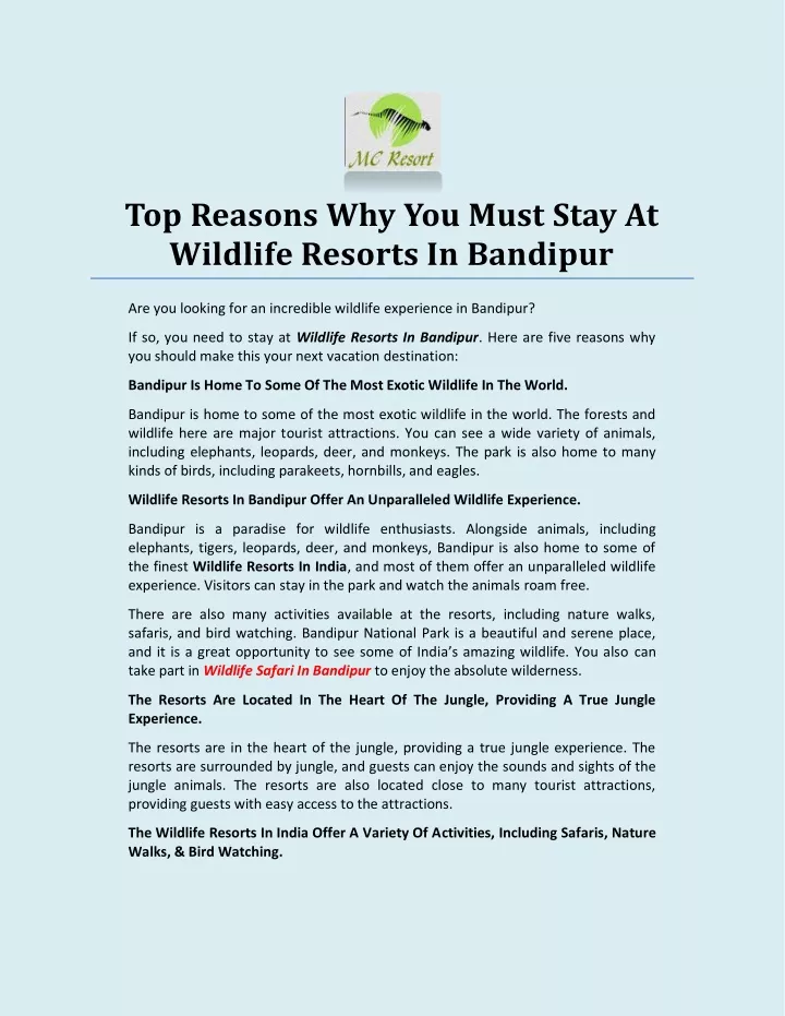 top reasons why you must stay at wildlife resorts