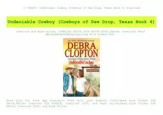 (P.D.F. FILE) Undeniable Cowboy (Cowboys of Dew Drop  Texas Book 4) Download