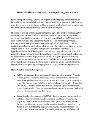 How Can Silver Assay Help in Rapid Diagnostic Test