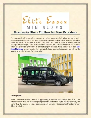 Reasons to Hire a Minibus for Your Occasions