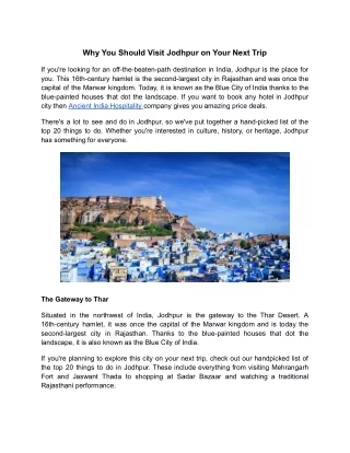 Why You Should Visit Jodhpur on Your Next Trip