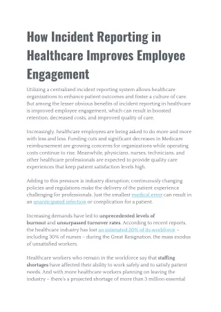 How Incident Reporting in Healthcare Improves Employee Engagement