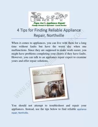 4 Tips for Finding Reliable Appliance Repair, Northville