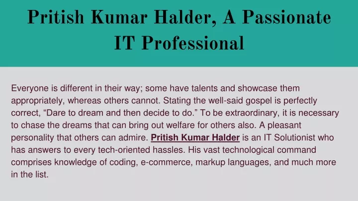 pritish kumar halder a passionate it professional