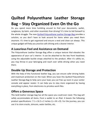 Quilted Polyurethane Leather Storage Bag