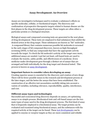 assay development an overview