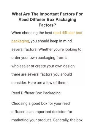 What Are The Important Factors For Reed Diffuser Box Packaging Factors