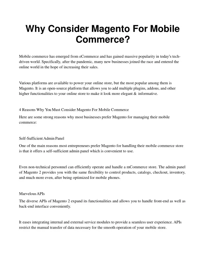 why consider magento for mobile commerce