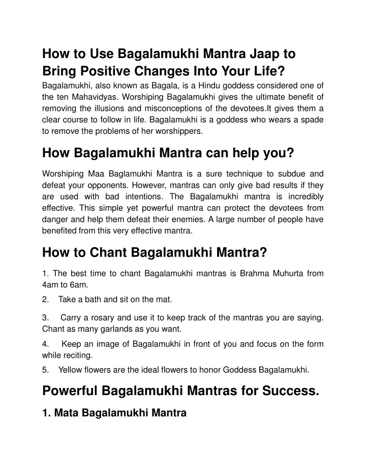 how to use bagalamukhi mantra jaap to bring