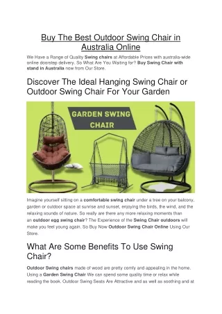 Buy The Best Outdoor Swing Chair in Australia Online