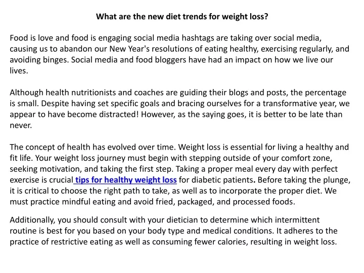 what are the new diet trends for weight loss