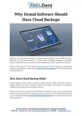 Why Dental Software Should Have Cloud Backups