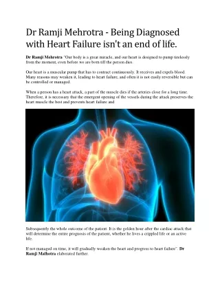 Dr Ramji Mehrotra - Being Diagnosed with Heart Failure isn't an end of life