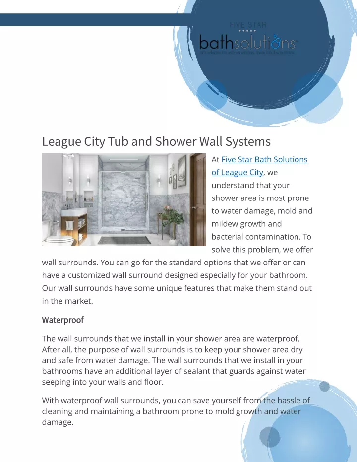 league city tub and shower wall systems