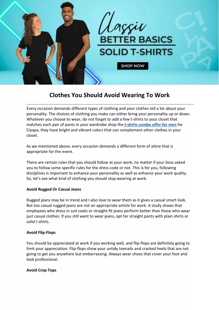 clothes you should avoid wearing to work