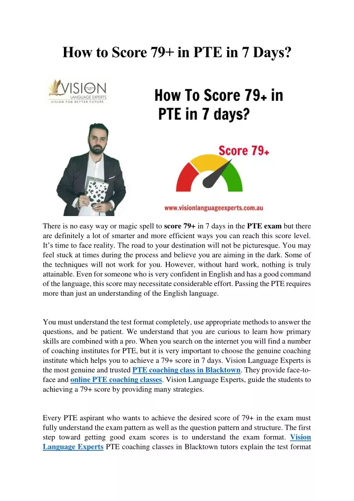 how to score 79 in pte in 7 days