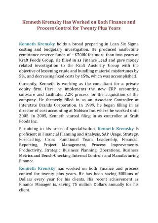 kenneth kremsky has worked on both finance