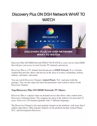 Discovery Plus ON DISH Network WHAT TO WATCH