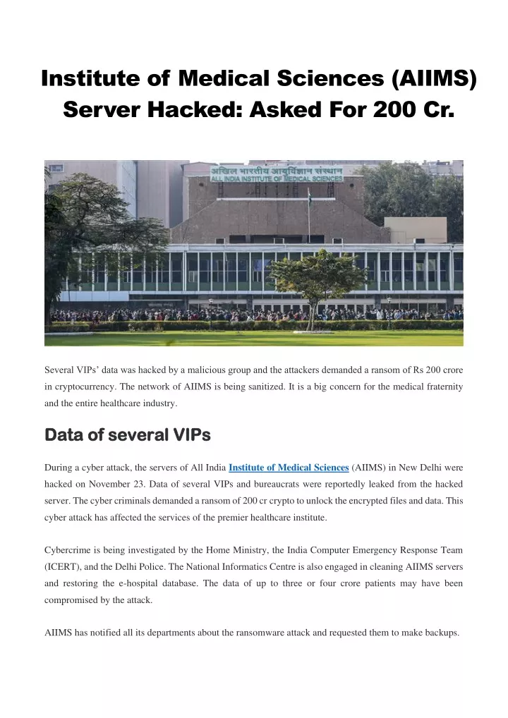 institute of medical sciences aiims server hacked