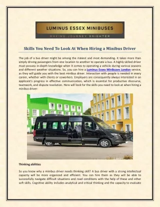 Skills You Need To Look At When Hiring a Minibus Driver