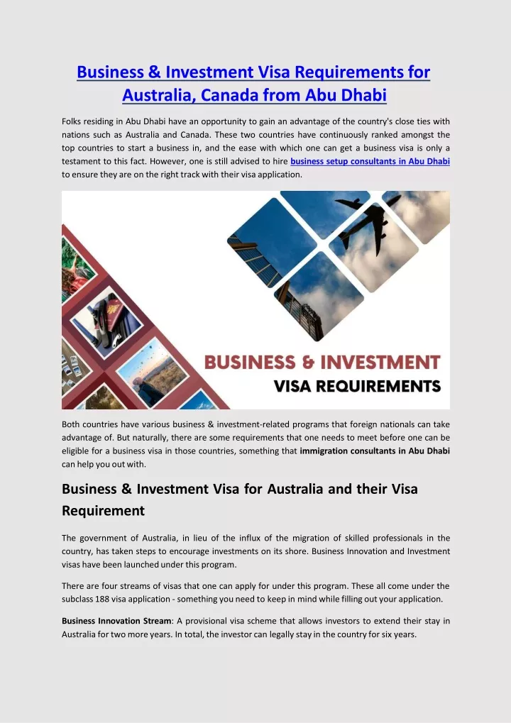 business investment visa requirements