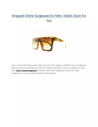 eVogued Online Sunglasses for Men: Stylish Vision for You