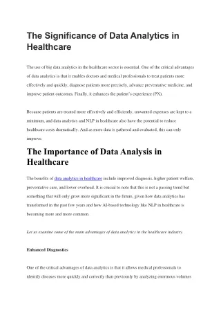 the significance of data analytics in healthcare