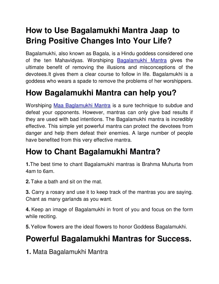 how to use bagalamukhi mantra jaap to bring
