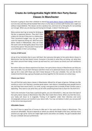 Create An Unforgettable Night With Hen Party Dance Classes In Manchester