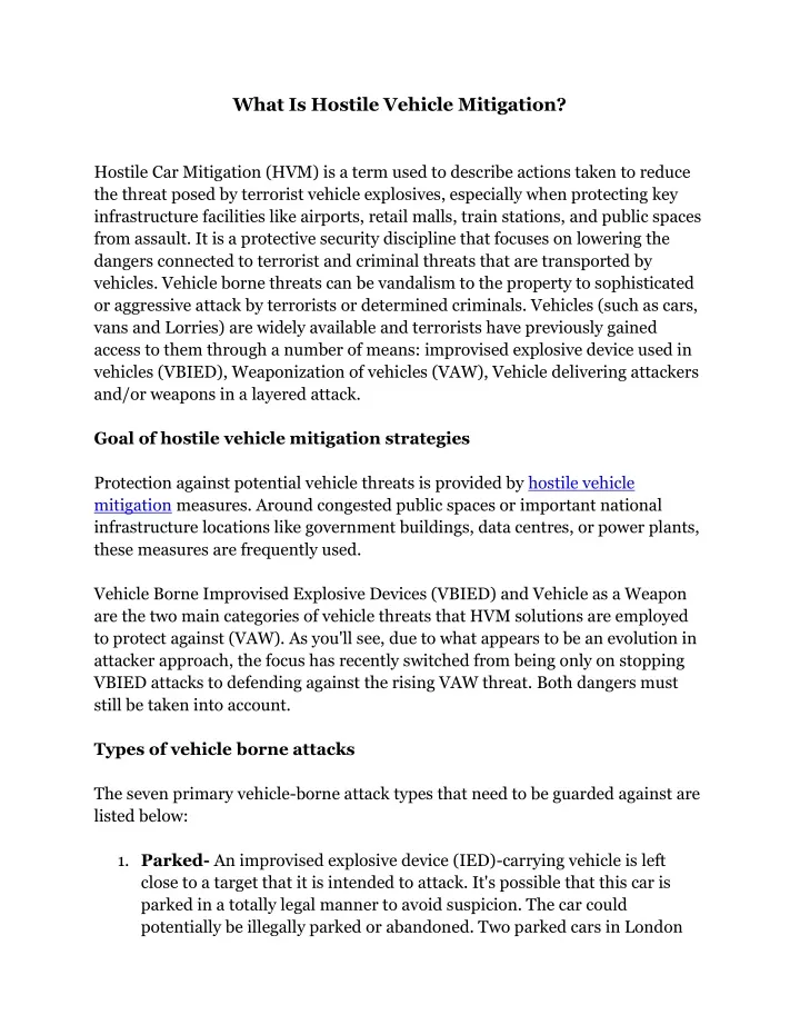 what is hostile vehicle mitigation