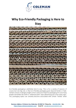 Why Eco-Friendly Packaging is Here to Stay