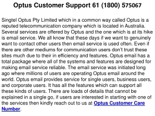 61(1800) 575067  Optus Customer Service