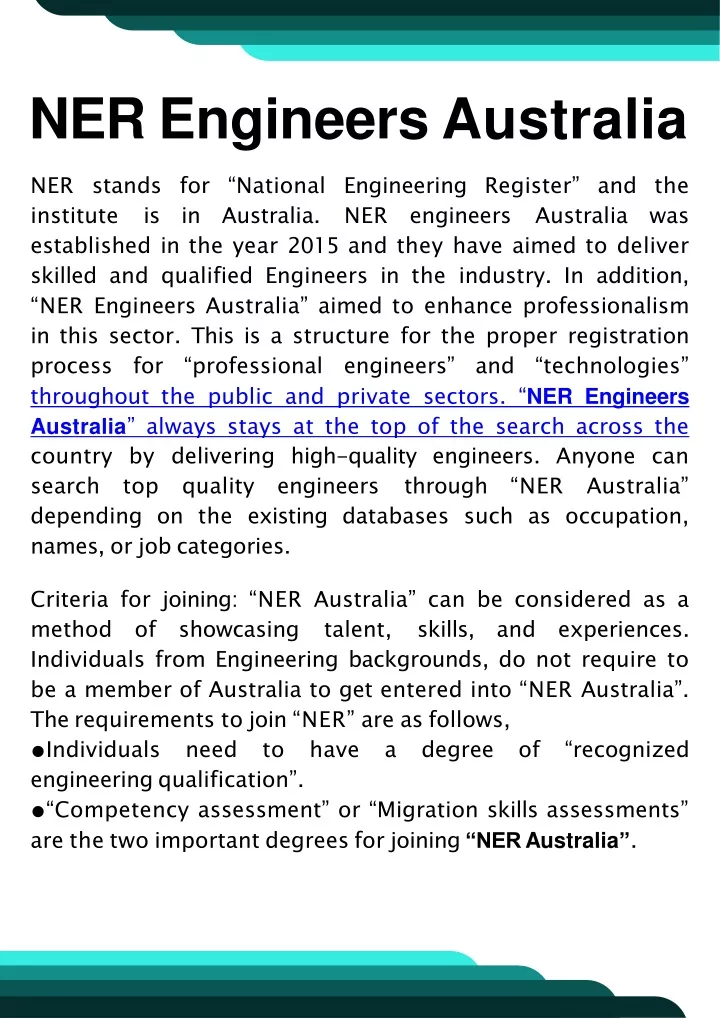 ner engineers australia
