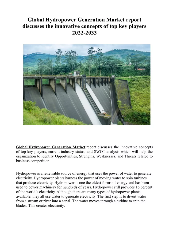 global hydropower generation market report