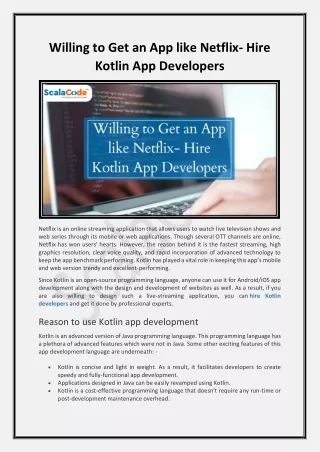 Willing to Get an App like Netflix- Hire Kotlin App Developers - ScalaCode