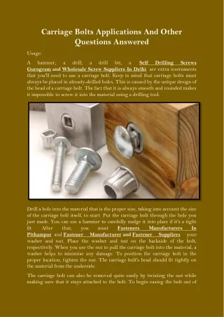 carriage bolts applications and other questions