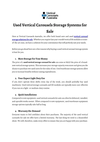 Used Vertical Carousels Storage Systems for Sale