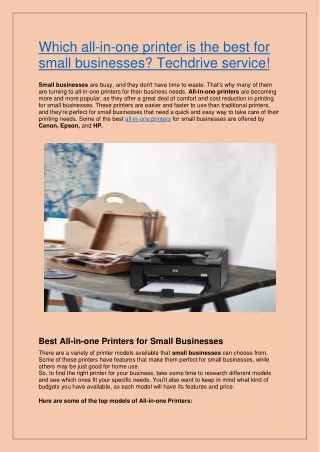 The best all-in-one printer for small businesses is which one? Techdrive Service