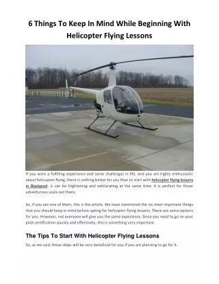 Tips Before Starting Blackpool Helicopter Flying Lessons