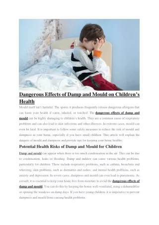 Dangerous Effects of Damp and Mould on Children