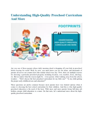 Understanding High-Quality Preschool Curriculum And More