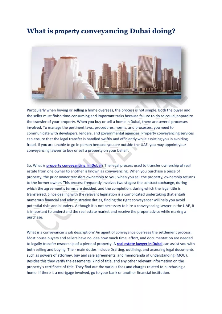 what is property conveyancing dubai doing