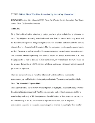 title which block was first launched by nova city