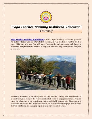 Yoga Teacher Training Rishikesh- Discover Yourself