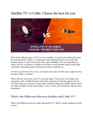 Satellite TV vs Cable Choose the best for you