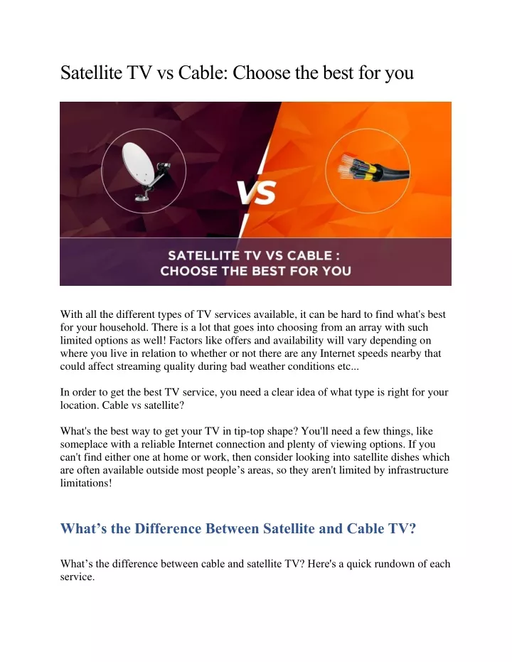 satellite tv vs cable choose the best for you