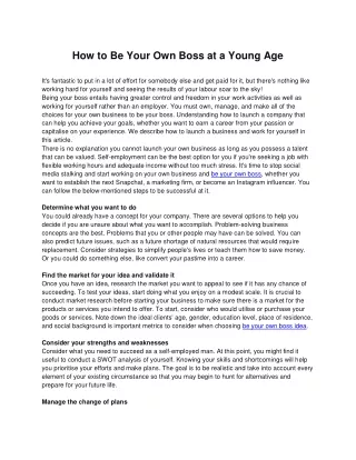 how to be your own boss at a young