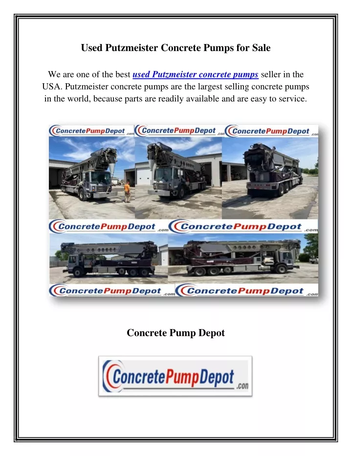 used putzmeister concrete pumps for sale