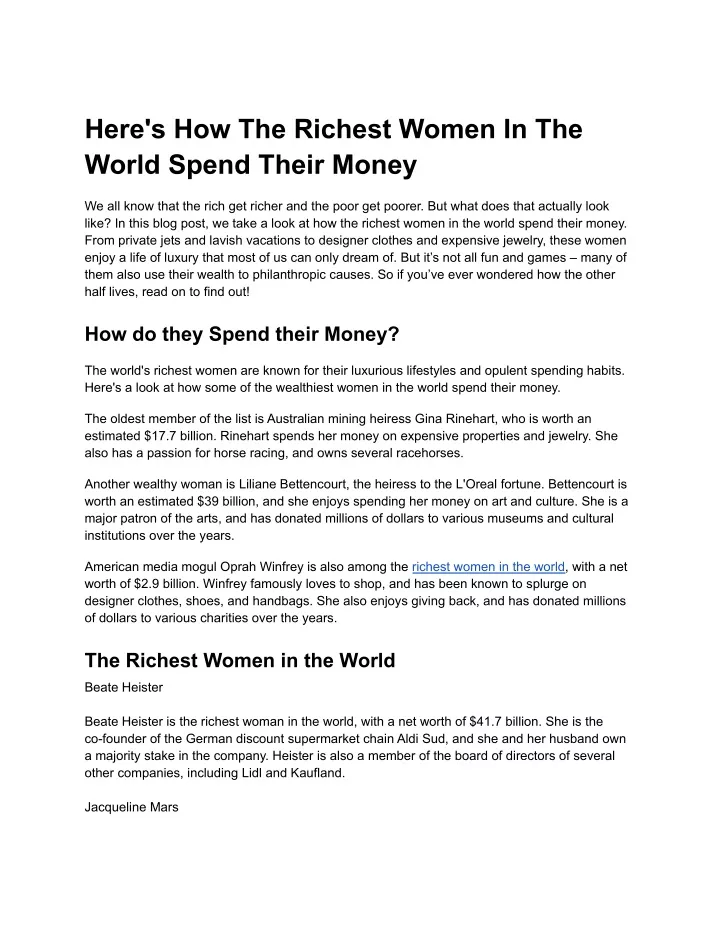 here s how the richest women in the world spend