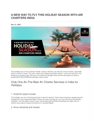 A NEW WAY TO FLY THIS HOLIDAY SEASON WITH AIR CHARTERS INDIA